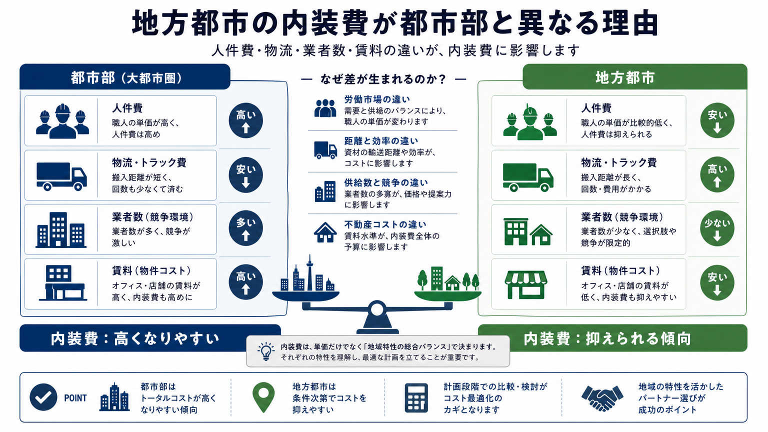 地方都市の内装費が都市部と異なる理由
